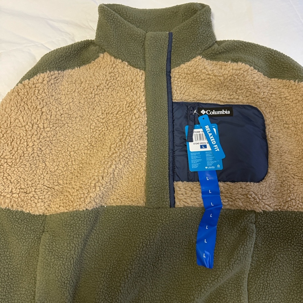 Columbia Olive and Beige Fleece Pullover